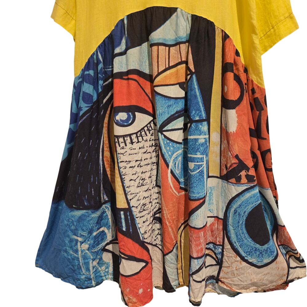 Made in Italy 100% Linen Maxi Dress Art to Wear Artsy Eclectic Aunt Lagenlook L - Picture 3 of 8